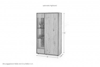 Vala von Hartmann - Highboard aus massiver Kerneiche/ Parsolglas bronze