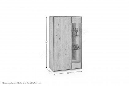 Vala von Hartmann - Highboard aus massiver Kerneiche/ Parsolglas bronze