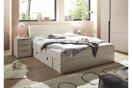Carano von POL Power - Bett mit Bettkästen und gepolstertem Kopfteil beige