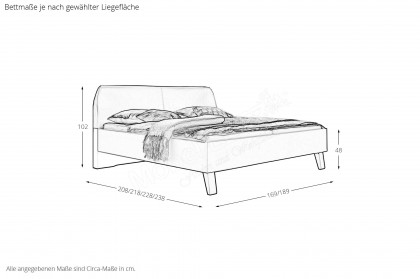 Kopenhagen von Wiemann - Bett 160x200 cm grau mit Polsterkopfteil