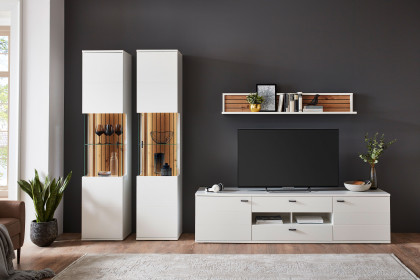 Morella von IDEAL Möbel - Wohnwand in Weiß mit Eichenabsetzung