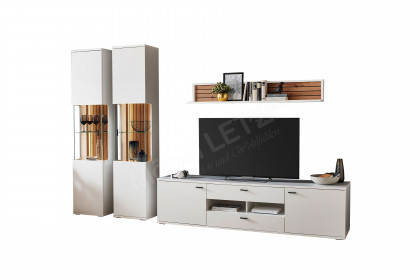 Morella von IDEAL Möbel - Wohnwand in Weiß mit Eichenabsetzung