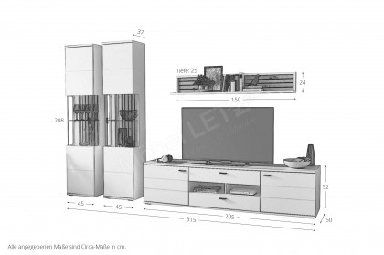 Morella von IDEAL Möbel - Wohnwand in Weiß mit Eichenabsetzung