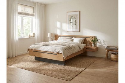 Incasa Onema von Decker - Massivholzbett mit breitem Kopfteil Wildeiche geölt