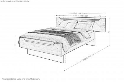Incasa Onema von Decker - Massivholzbett mit breitem Kopfteil Wildeiche geölt