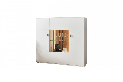 Morella von IDEAL Möbel - Highboard in Weiß mit Eichenrückwand