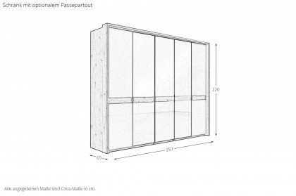 Sevilla von Wiemann - Schrank 250 Eiche - Graphitglas - Spiegel