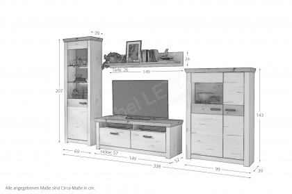 Nizza von IDEAL Möbel - Wohnwand Pino Aurelio/ Eiche Artisan