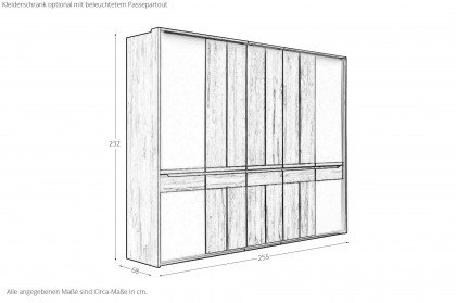 Incasa Onema von Decker - Kleiderschrank Kernbuche - Glas grau mit Griffausfräsungen