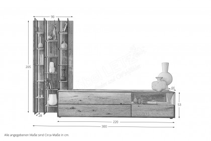 Vala von Hartmann - Wohnwand V38 Kerneiche natur/ Parsolglas