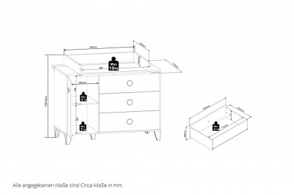 Fien von POL Power - Kommode mit Wickelaufsatz ash grey - Absetzung Aurum