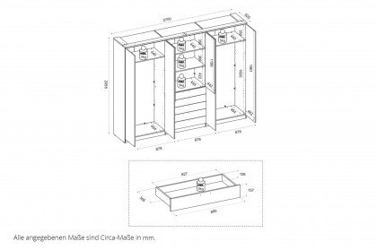 Arnis von POL Power - 6-türiger Schrank weiß mit 5 breiten Schubladen