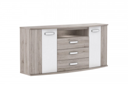 Rondino von Forte - Sideboard mit Beleuchtung Sandeiche Nachbildung - weiß Hochglanz