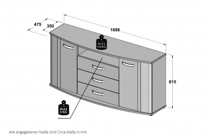 Rondino von Forte - Sideboard mit Beleuchtung Sandeiche Nachbildung - weiß Hochglanz