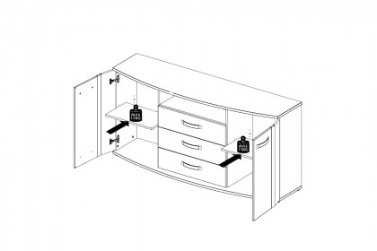 Rondino von Forte - Sideboard mit Beleuchtung Sandeiche Nachbildung - weiß Hochglanz