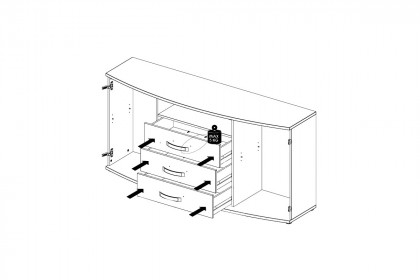 Rondino von Forte - Sideboard mit Beleuchtung Sandeiche Nachbildung - weiß Hochglanz