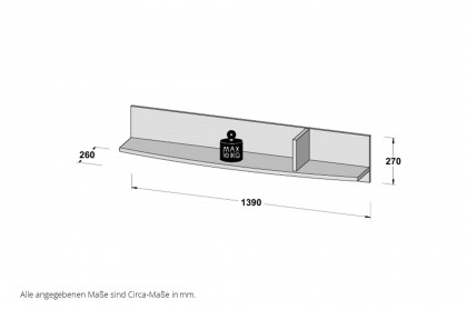 Rondino von Forte - Wandregal weiß Hochglanz - Sandeiche ca. 139 cm breit