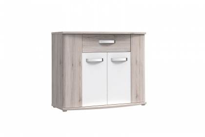 Rondino von Forte - Kommode mit 2 Türen und 1 Schubkasten Sandeiche - weiß Hochglanz