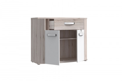 Rondino von Forte - Kommode mit 2 Türen und 1 Schubkasten Sandeiche - weiß Hochglanz