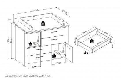 Filou-LE25 von POL Power - Wickelkommode weiß - Eiche Artisan