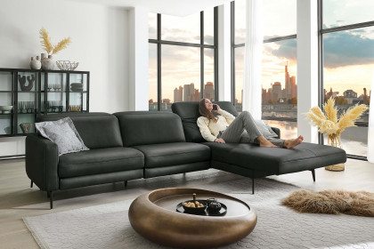 HU-RL25070 von Hukla - Ledersofa rechts anthrazit