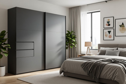 Palermo von Wimex - Schwebetürenschrank mit Schubkästen grafit/ schwarz