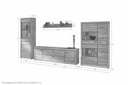Winston von IDEAL Möbel - Wohnwand Eiche Gustavson, vierteilig