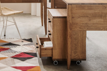 Mido von SKALIK - Rollcontainer Eiche massiv tabak geölt mit 3 Schubkästen