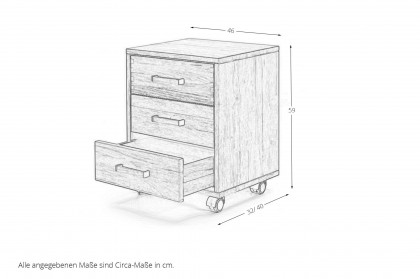 Mido von SKALIK - Rollcontainer Eiche massiv tabak geölt mit 3 Schubkästen