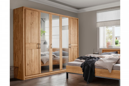 Fargo von SKALIK - Kleiderschrank 5-türig Eiche natur geölt - 3 Spiegeltüren