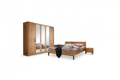 Fargo von SKALIK - Schlafzimmer Eiche: Schrank mit Spiegel, Bett 180x200 cm & Nachttisch-Paar