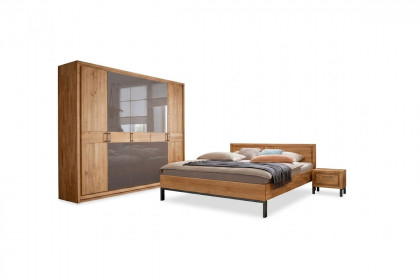 Fargo von SKALIK - Schlafraum-Set Eiche: Schrank mit Glasauflagen, Doppelbett & Nakos