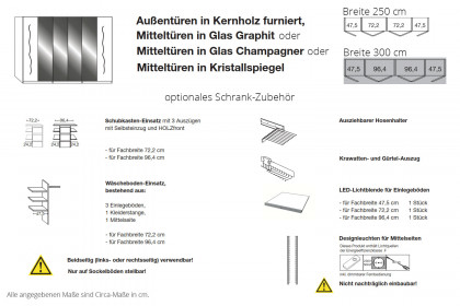 Cremona von Wiemann - Kleiderschrank Glas champagner - Kernholz-Furnier