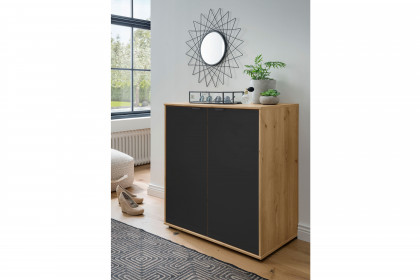 Cremona von Wiemann - Türenkommode Glas graphit - Bianco-Eiche