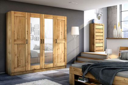 Toni von Elfo Möbel - Kleiderschrank 4-türig Wildeiche teilmassiv mit 2 Spiegeln