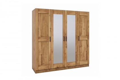 Toni von Elfo Möbel - Kleiderschrank 4-türig Wildeiche teilmassiv mit 2 Spiegeln