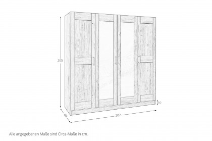 Toni von Elfo Möbel - Kleiderschrank 4-türig Wildeiche teilmassiv mit 2 Spiegeln