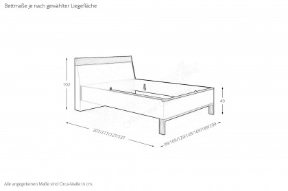 Cuneo-sleeping von Disselkamp - Bett 140x200 cm Balkeneiche - basalt