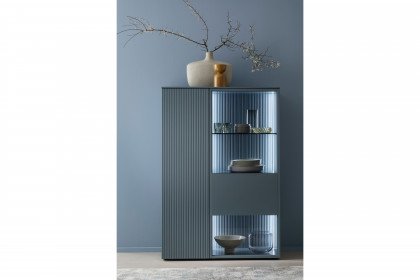 Amaya von SCHÖNER WOHNEN - Highboard in Taubenblau und Rillenstruktur