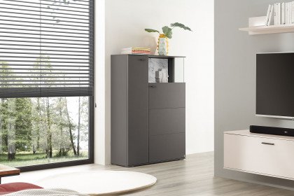 Pasadena von set one by Musterring - Highboard in Grau mit Marmorrückwand