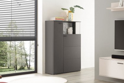 Pasadena von set one by Musterring - Highboard in Grau mit Marmorrückwand