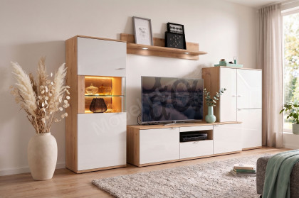 Alpha-living von RMI Möbel - Wohnwand Alteiche/ Hochglanzfront in Weiß