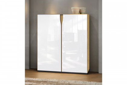 Vinci von LEONARDO Living - Highboard Glas weiß mit Eiche