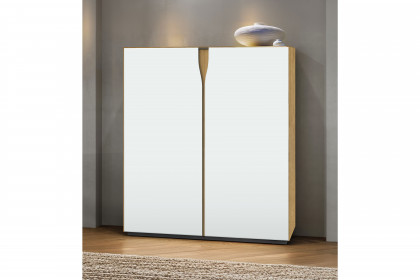 Vinci von LEONARDO Living - Highboard in weißem Lack mit Eichenfurnier