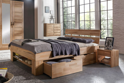 Sofie von Elfo Möbel - Futonbett mit Regal & Bettkästen - Kernbuche massiv