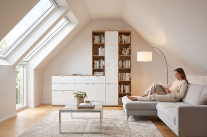 Alpha-living von RMI Möbel - Wohnwand A2435-37 in Alteiche/ Hochglanz Weiß
