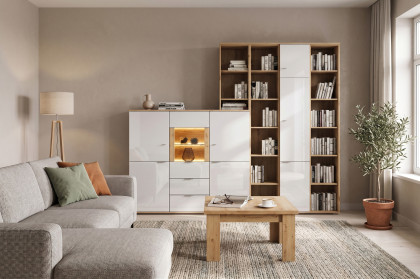 Alpha-living von RMI Möbel - Wohnwand  A2437 Alteiche/ Hochglanz weiß