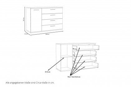 Jacky von Forte - Sideboard ca. 125 cm breit Schlammeiche - Schwarzeiche