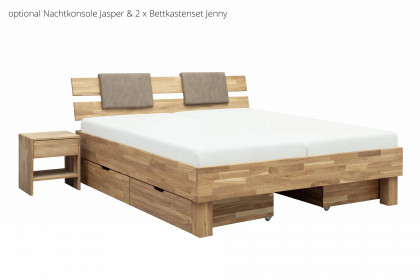 Jasper von Elfo Möbel - Komfortbett Eiche mit Kopfteilpolster-Set taupe