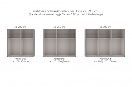 Glasgow von Wiemann - Schwebetürenschrank graphit - Mattglas grau